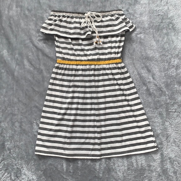 Jolt Gray and White Striped Strapless Dress - Picture 1 of 8